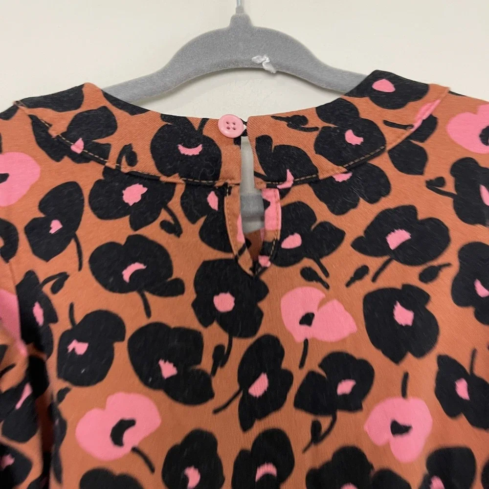 Hanna Andersson Girls Floral Leopard Cheetah Print Long Sleeve Cottagecore 4T